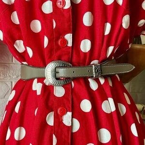 Vintage Textan Grey Leather Western Belt Silver Detailed Metal Buckle